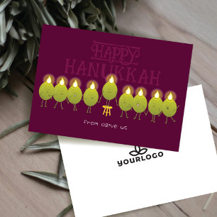 Hanukkah-Menora Oliven Wein Firmenlogo Feiertagskarte
