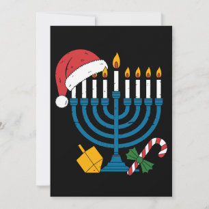 Hanukkah-Menora Weihnachten Santa Hut Dreidel Xmas Einladung