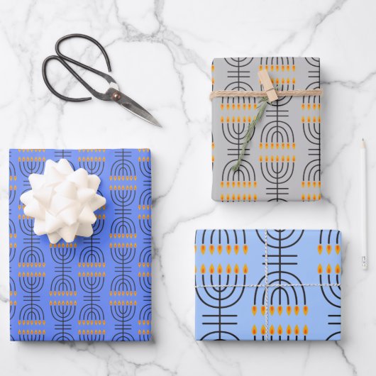 Hanukkah Menorah Abstract Design Wrapping Paper S Geschenkpapier Set (Vorderseite)