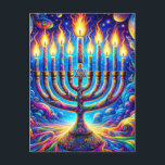 Hanukkah menorah aglow in psychedelischen Farben Postkarte<br><div class="desc">Feiern Sie den Geist von Hanukkah,  mit seinem menorah-Atem in einer Symphonie psychedelischer Farben,  jede Flamme ein Leuchtfeuer der Hoffnung und Freude inmitten eines Universums von Mustern und Licht. 🕎 ✨ 🌈</div>