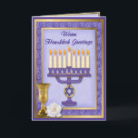 Hanukkah Menorah Blessings Feiertagskarte<br><div class="desc">Richtig detaillierte Hanukkah-Karte mit Menorah,  Star of David ,  Chalice und Rose.</div>