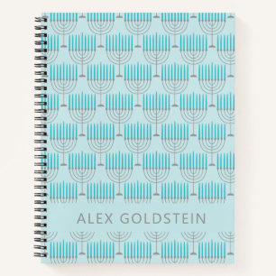 Hanukkah Menorah Blue Personalisiert Kids Name Notizblock