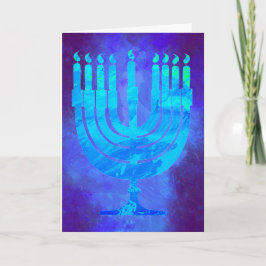 Hanukkah Menorah Blue Smoke Wasserfarbener Urlaub Karte