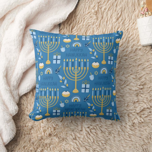 Hanukkah Menorah Blue Star von David Throw Pillow Kissen (Decke)