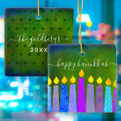 Hanukkah Menorah Candle Script Name Green Keepake Keramikornament