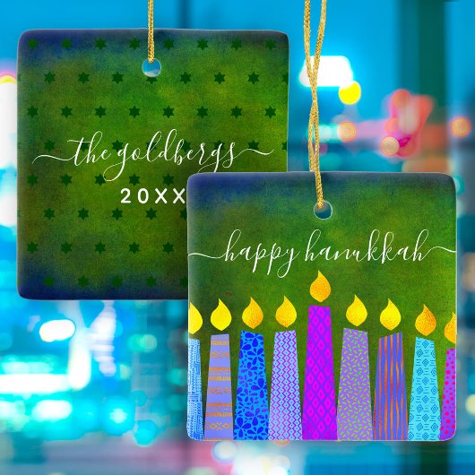 Hanukkah Menorah Candle Script Name Green Keepake Keramikornament