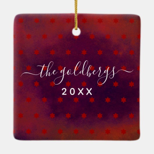 Hanukkah Menorah Candles Script Name Red Keepake Keramikornament (Rückseite)