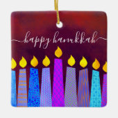 Hanukkah Menorah Candles Script Name Red Keepake Keramikornament (Vorderseite)