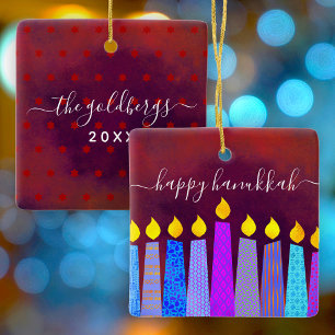 Hanukkah Menorah Candles Script Name Red Keepake Keramikornament