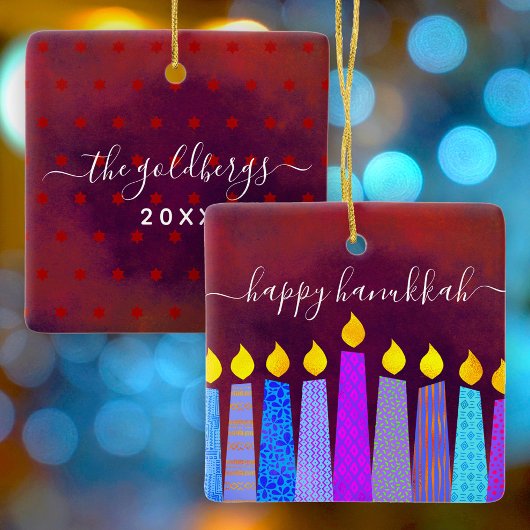Hanukkah Menorah Candles Script Name Red Keepake Keramikornament