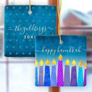 Hanukkah Menorah Candles Türkis Keepake Custom Keramikornament