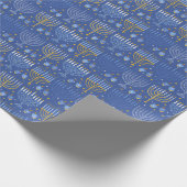 Hanukkah Menorah Dreidel Muster Blau gelb Geschenkpapier (Ecke)