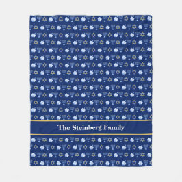 Hanukkah Menorah Dreidel Muster Custom Blue Fleecedecke