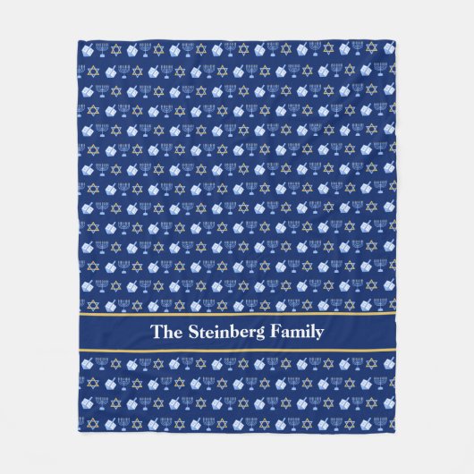 Hanukkah Menorah Dreidel Muster Custom Blue Fleecedecke (Vorderseite)