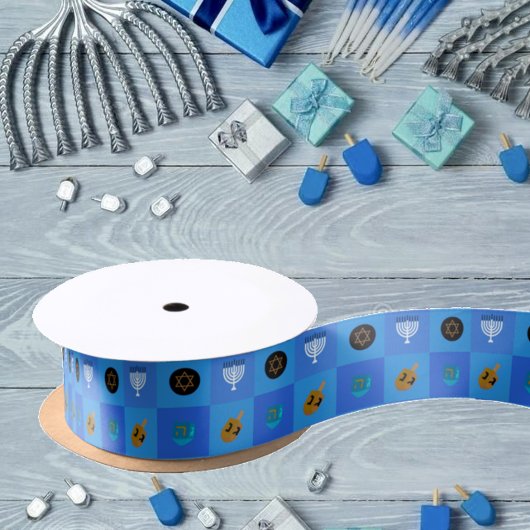 Hanukkah Menorah Dreidels Star Satinband
