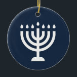 Hanukkah menorah Festival der Lichter blauen moder Keramik Ornament<br><div class="desc">"Happy Hanukkah" Keramik rund Ornament mit Menorah.</div>