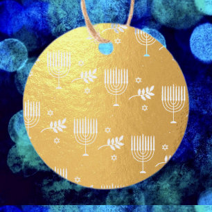 Hanukkah Menorah Foil Favor Tags