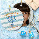 Hanukkah Menorah Foto Blue Orange Keramik Ornament