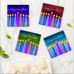 Hanukkah Menorah Fun Künstlerische Boho Candles 4 Untersetzer Set<br><div class="desc">"Happy Hanukkah." Eine spielerische, moderne, künstlerische Illustration von bunten Boho Musterkerzen hilft Ihnen, den Urlaub in Hanukkah zu beginnen. Die blauen Kerzen mit bunten Imitate-Folienmustern überlagern die hellblauen, grünen, dunkelroten und türkisfarbenen Hintergründe. Genießen Sie die Wärme und Freude der Urlaubssaison, wenn Sie sich mit Ihrem Lieblingsgetränk auf diesem atemberaubenden, farbenfrohen...</div>