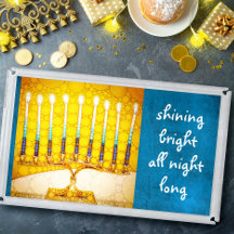 Hanukkah Menorah Gelb Blau leuchten hell Künstleri