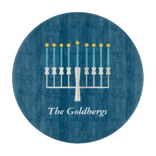 Hanukkah Menorah in Blue Custom Familienname Schneidebrett