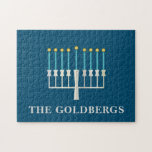 Hanukkah Menorah in Blue Personalisiert   Puzzle<br><div class="desc">Hanukkah Menorah in Blue Personalisiert Jigsaw Puzzle</div>