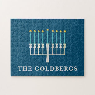 Hanukkah Menorah in Blue Personalisiert   Puzzle