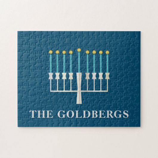 Hanukkah Menorah in Blue Personalisiert Puzzle (Horizontal)