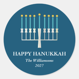 Hanukkah Menorah in Blue Personalisiert Runder Aufkleber