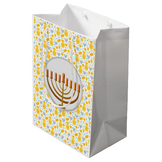 Hanukkah Menorah in Gelb Mittlere Geschenktüte (Rückseite Schrägansicht)