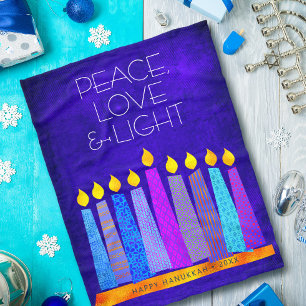 Hanukkah Menorah Kerzen auf blau, Peace Liebe Ligh Fleecedecke
