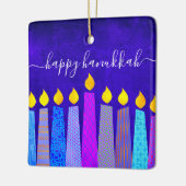 Hanukkah Menorah-Kerzen auf blauem Keepsack, kunde Keramikornament (Links)