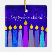 Hanukkah Menorah-Kerzen auf blauem Keepsack, kunde Keramikornament (Vorderseite)
