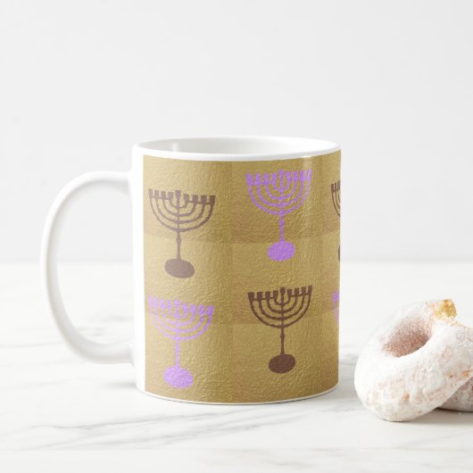 Hanukkah Menorah Lights Holiday Gold Symbol Kaffeetasse (Mit Donut)
