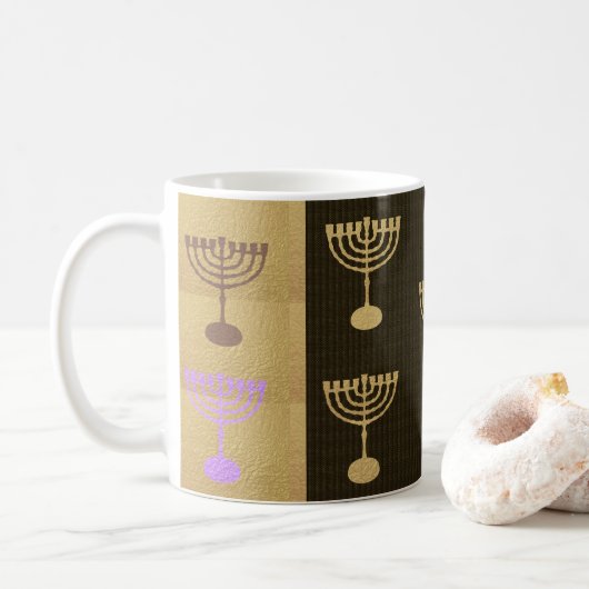 Hanukkah Menorah Lights Holiday Gold Symbol Kaffeetasse (Mit Donut)