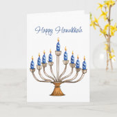 Hanukkah Menorah mit blauen, weißen brennenden Ker Karte (Gelbe Blume)