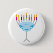 Hanukkah Menorah mit Gesichtsmaske Button (Vorderseite)