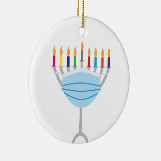 Hanukkah Menorah mit Gesichtsmaske Keramik Ornament (Rechts)