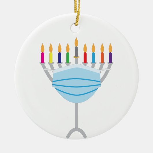 Hanukkah Menorah mit Gesichtsmaske Keramik Ornament (Vorne)