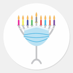 Hanukkah Menorah mit Gesichtsmaske Runder Aufkleber
