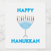 Hanukkah Menorah mit Gesichtsmaske Weinetikett (Einzelnes Label)