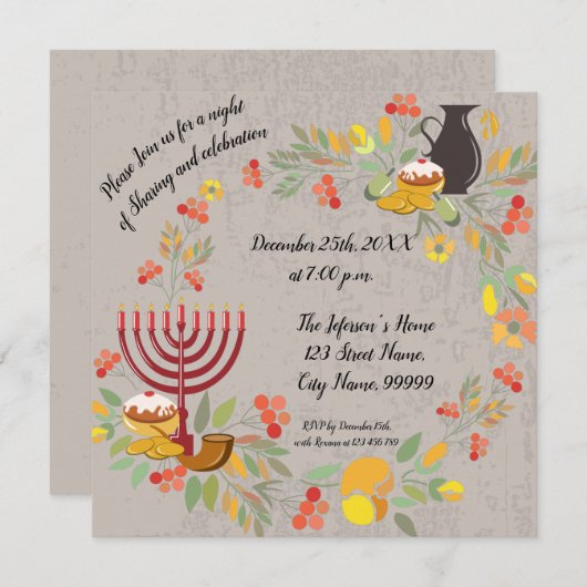 Hanukkah Menorah mit Kerzen Einladung (Vorne/Hinten)