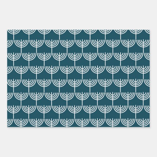 Hanukkah Menorah Muster in Aquamarin und weiß Geschenkpapier Set (Vorderseite 3)