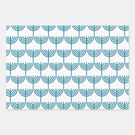 Hanukkah Menorah Muster in Aquamarin und weiß Geschenkpapier Set (Vorderseite 2)