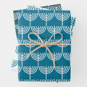 Hanukkah Menorah Muster in Aquamarin und weiß Geschenkpapier Set (Beispiel)