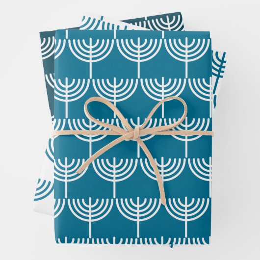 Hanukkah Menorah Muster in Aquamarin und weiß Geschenkpapier Set (Beispiel)