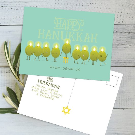 Hanukkah Menorah Olives, Aquamarine Grüne Fraktion Postkarte