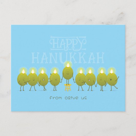 Hanukkah Menorah Olives, Baby Blue Group Postkarte (Vorderseite)