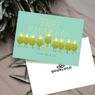 Hanukkah Menorah Olives   Logo der aquamarinen Grü Feiertagskarte