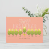 Hanukkah Menorah Olives | Peach Group Feiertagskarte (Stehend Vorderseite)